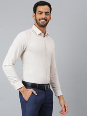 Men Beige Regular Fit Solid Formal Shirt