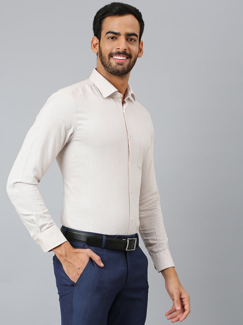 Men Beige Regular Fit Solid Formal Shirt