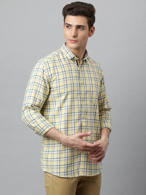 Men Yellow Slim Fit Checkered Casual Shirt