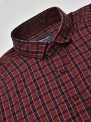 Men Red Slim Fit Checkered Casual Shirt