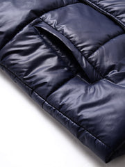 Men Navy Regular Fit Puffer Color Blocked Hooded Jacket