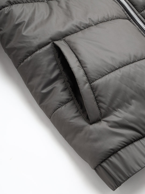 Men Olive Regular Fit Padded Solid Jacket