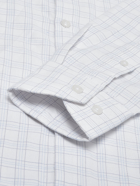 Men White Regular Fit Checkered Formal Shirt