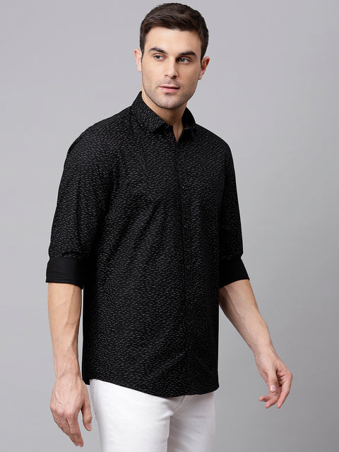 Men Black Slim Fit Printed Casual Shirt