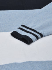 Men Navy Blue Regular Fit Round Neck Color Block Full Sleeve Sweater
