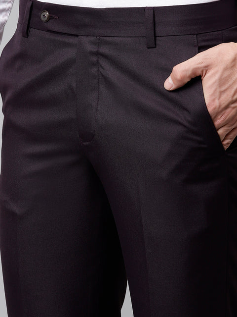 Men Wine Smart Fit Mid Rise Formal Trouser