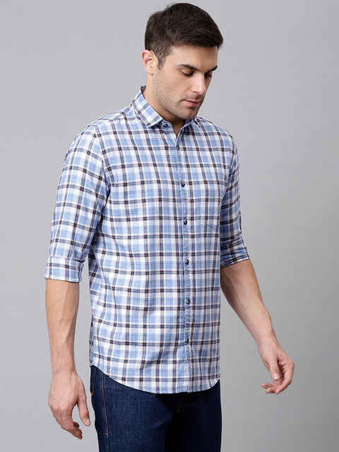 Men Sky Slim Fit Checkered Casual Shirt
