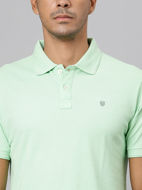 Men Neon Green Regular Fit Solid Polo Neck T-Shirt