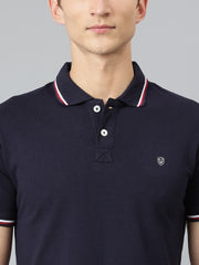 Men Navy Regular Fit Solid Polo Neck T-Shirt