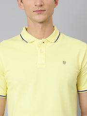 Men Yellow Regular Fit Solid Polo Neck T-Shirt