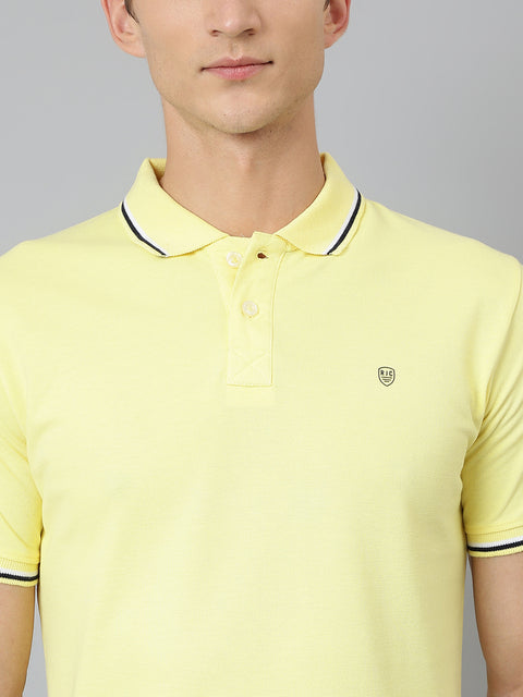 Men Yellow Regular Fit Solid Polo Neck T-Shirt