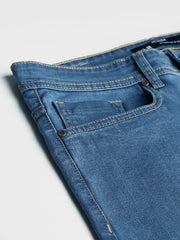 Men Mid Blue Regular Fit Mid Rise Clean Look Strechable Jeans