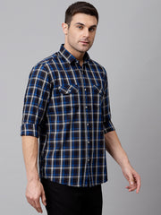 Men Blue Slim Fit Checkered Casual Shirt