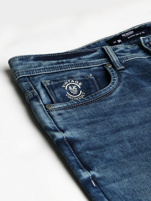 Men Ice Blue Slim Fit Mid Rise Clean Look Strechable Jeans