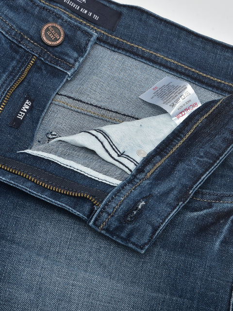 Men Blue Slim Fit Mid Rise Washed Streachable Jeans
