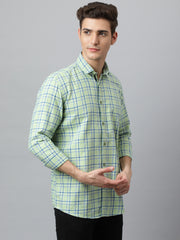 Men Light Green  Slim Fit Checkered Casual Shirt
