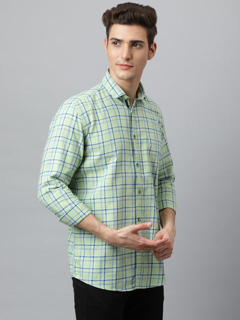 Men Light Green  Slim Fit Checkered Casual Shirt