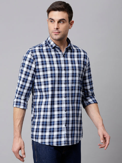 Men Indigo Slim Fit Checkered Casual Shirt