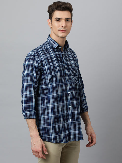 Men Indigo Slim Fit Checkered Casual Shirt