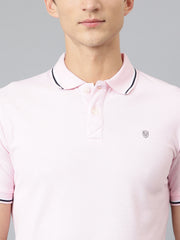 Men Pink Regular Fit Solid Polo Neck T-Shirt