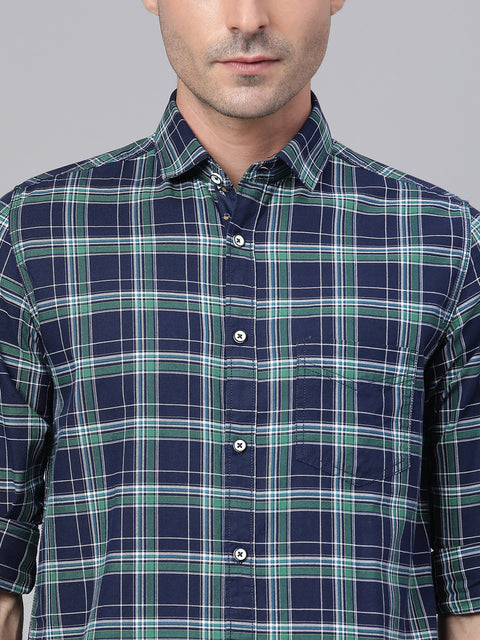 Men Green Slim Fit Checkered Casual Shirt