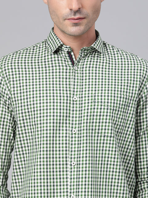 Men Green Slim Fit Checkered Casual Shirt