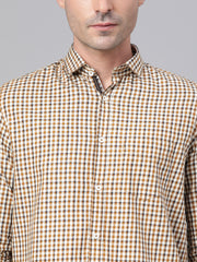 Men Khaki Slim Fit Checkered Casual Shirt