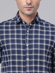 Men Navy Slim Fit Checkered Casual Shirt