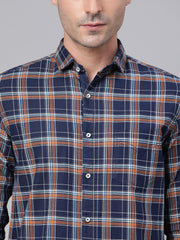 Men Rust Slim Fit Checkered Casual Shirt