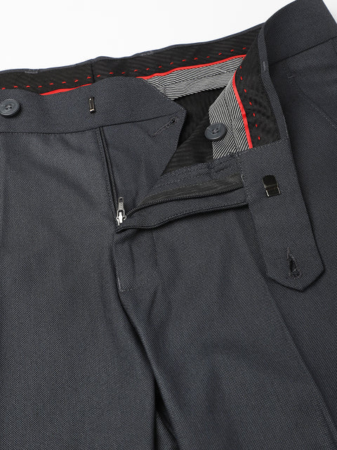 Men Grey Blue Smart Fit Mid Rise Formal Trouser