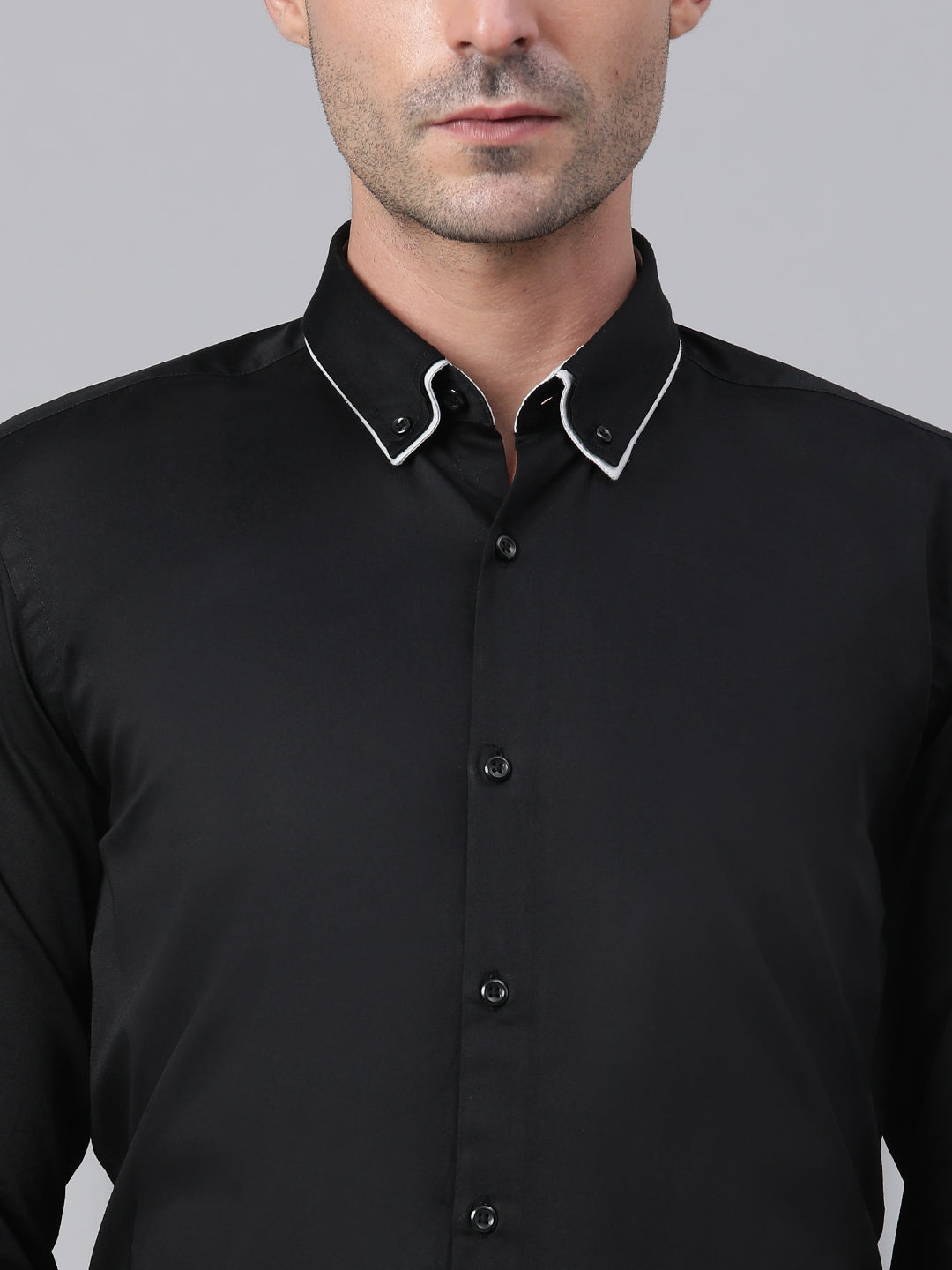 Men Black Slim Fit Solid Club Wear Shirt