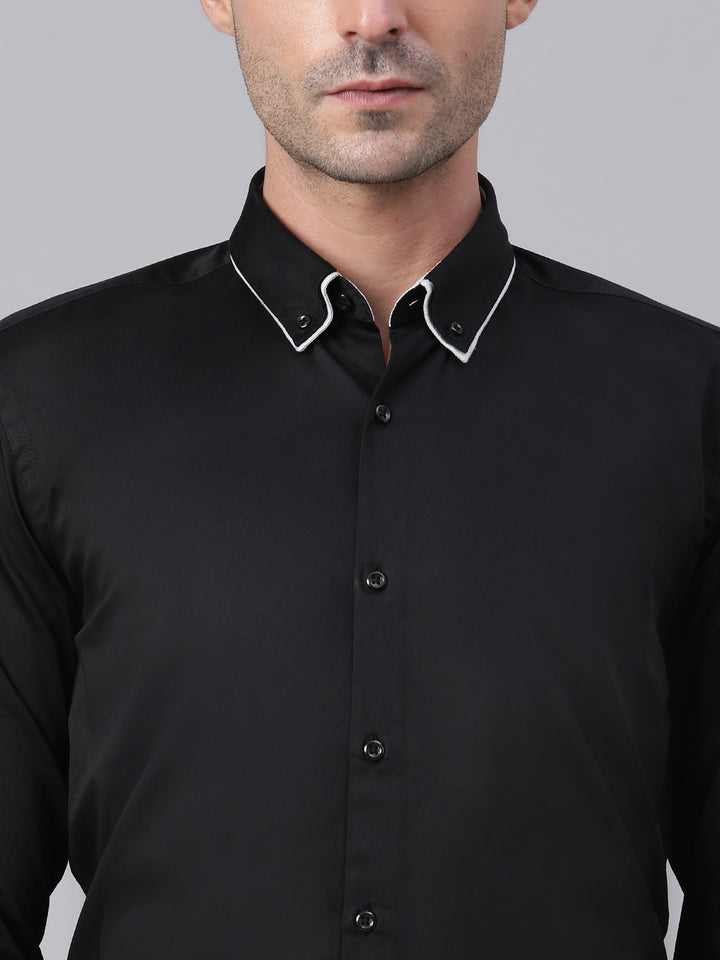Men Black Slim Fit Solid Club Wear Shirt