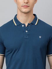 Men Turq Regular Fit Solid Polo Neck T-Shirt