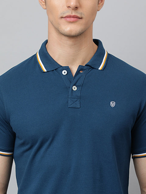 Men Turq Regular Fit Solid Polo Neck T-Shirt