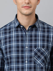 Men Indigo Slim Fit Checkered Casual Shirt