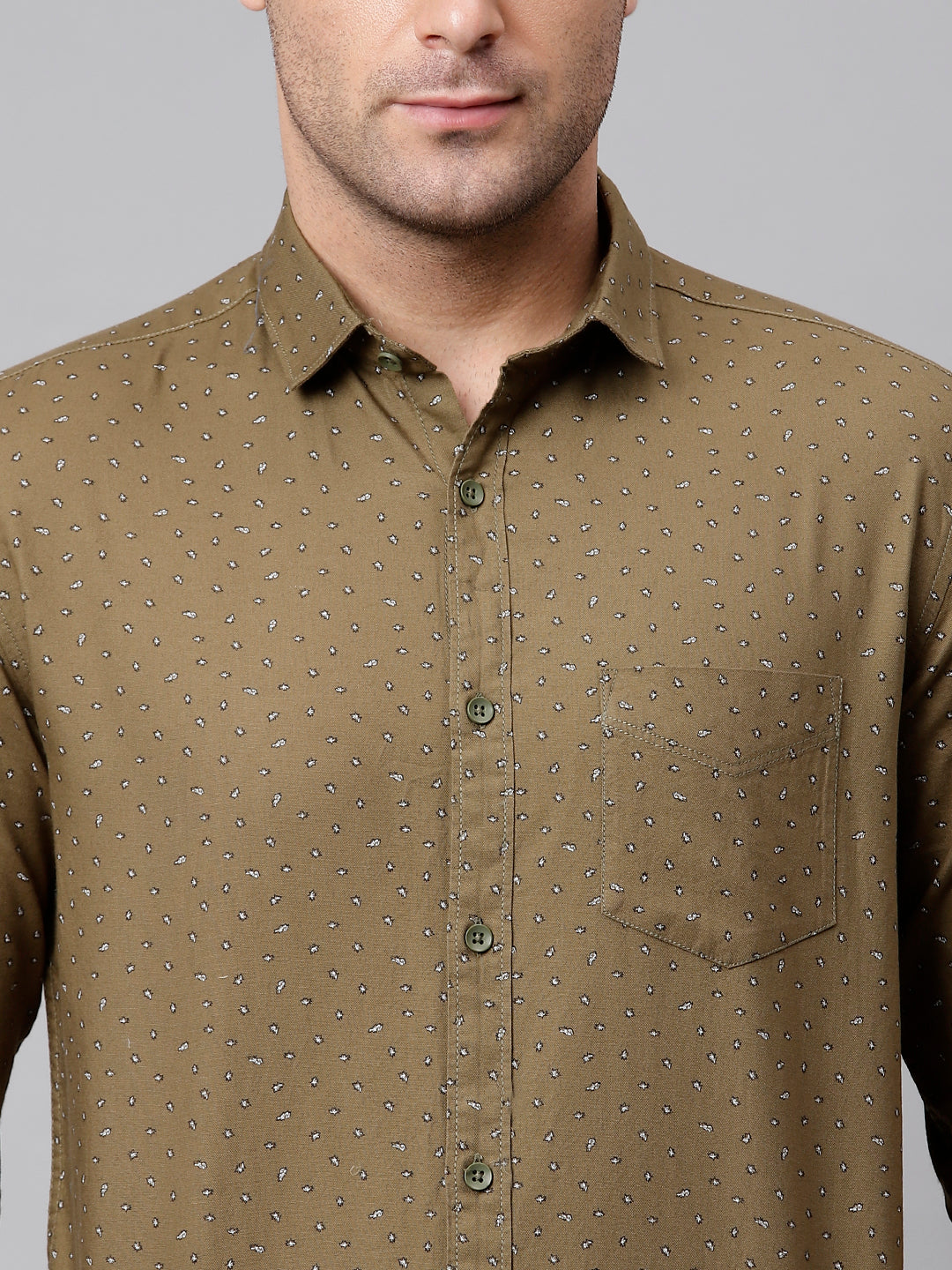 Men Olive Slim Fit Printed Casual Shirt