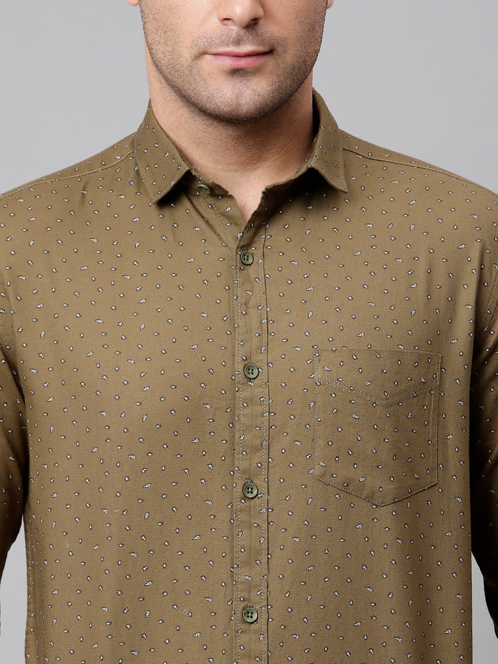 Men Olive Slim Fit Printed Casual Shirt