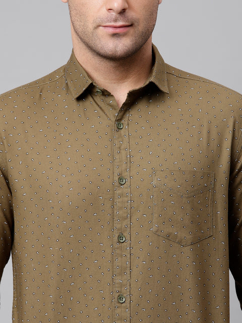 Men Olive Slim Fit Printed Casual Shirt