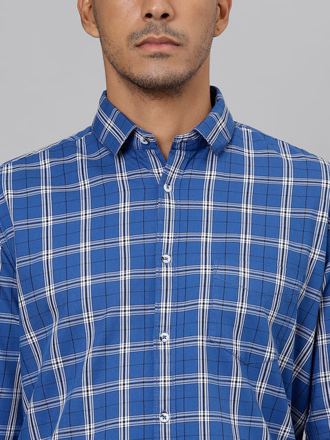 Men Blue  Slim Fit Checkered Casual Shirt