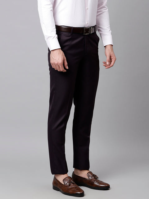 Men Wine Smart Fit Mid Rise Formal Trouser