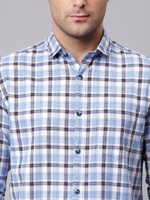 Men Sky Slim Fit Checkered Casual Shirt