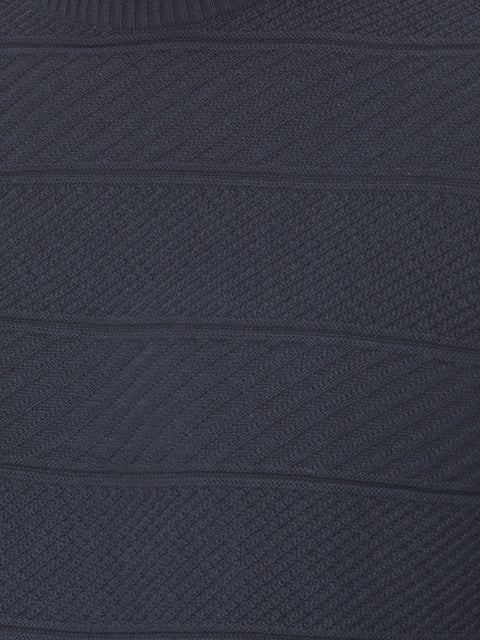Men Navy Blue Regular Fit Round Neck Full Sleeve Sweater