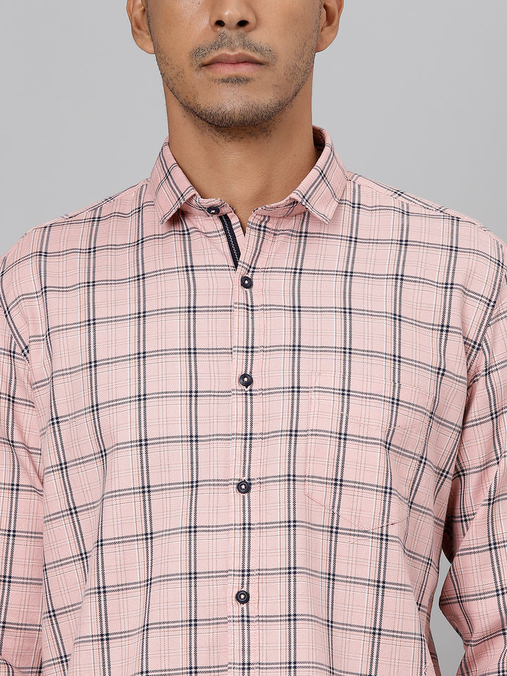 Men Pink Slim Fit Checkered Casual Shirt