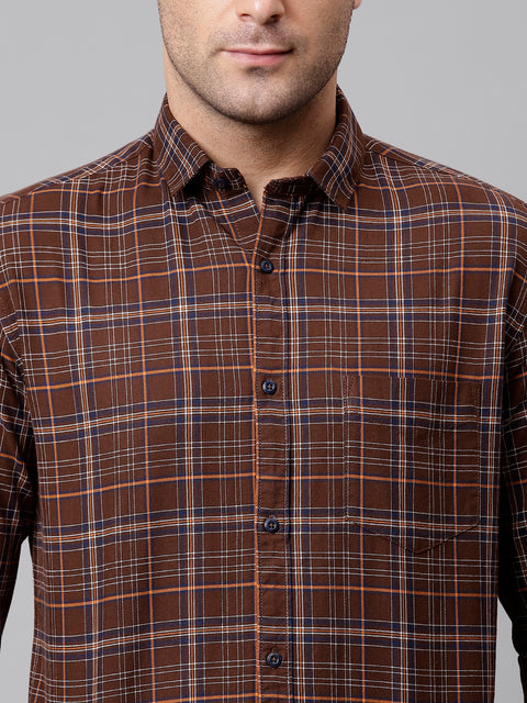 Men Brown Slim Fit Checkered Casual Shirt