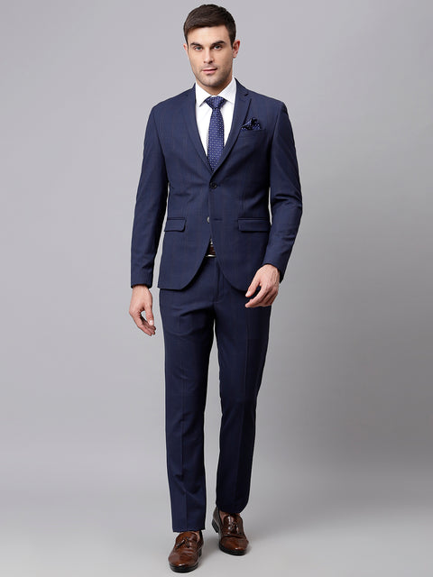 Men Blue 2 Piece Solid Formal Suit