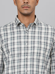 Men Cream  Slim Fit Checkered Casual Shirt
