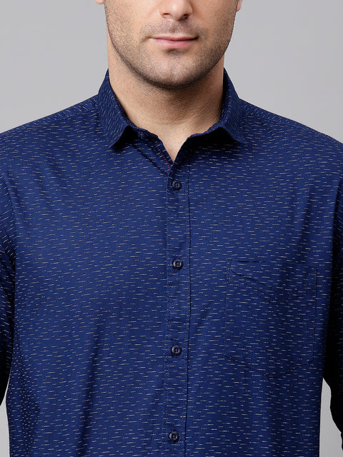 Men Navy Slim Fit Printed Casual Shirt