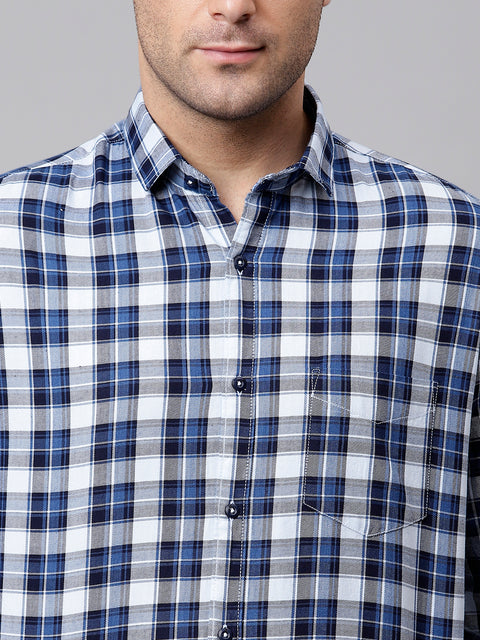 Men Indigo Slim Fit Checkered Casual Shirt