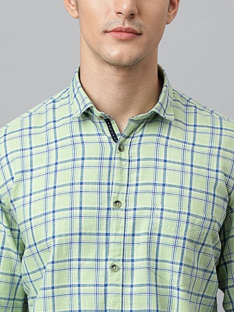 Men Light Green  Slim Fit Checkered Casual Shirt