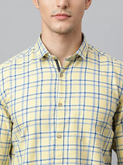 Men Yellow Slim Fit Checkered Casual Shirt